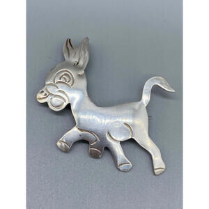 Mexico 925 Sterling Silver Vintage Taxco Etched Donkey Brooch Pin